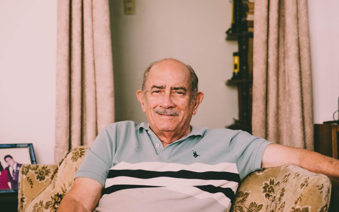 dementia or aging, elderly man sitting on chair